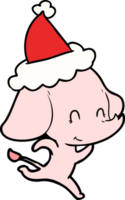 carino mano disegnato linea disegno di un' elefante indossare Santa cappello png