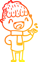 warm gradient line drawing of a cartoon happy boy laughing png