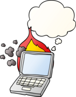 cartoon broken laptop computer with thought bubble in smooth gradient style png