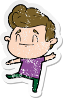 distressed sticker of a happy cartoon man png