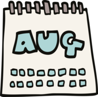 cartoon doodle calendar showing month of august png