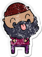 distressed sticker of a man with beard sticking out tongue png