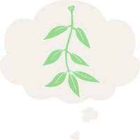 dessin animé feuilles avec pensée bulle dans rétro style png