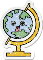 distressed sticker of a cute cartoon globe of the world png