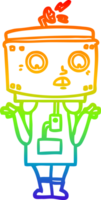 rainbow gradient line drawing of a cartoon robot shrugging png