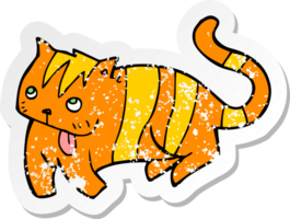 retro distressed sticker of a cartoon cat png