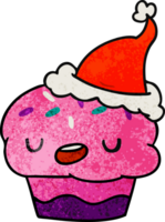 hand drawn christmas textured cartoon of kawaii cupcake png