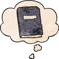 cartoon battered old notebook with thought bubble in grunge texture style png