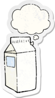 cartoon milk carton with thought bubble as a distressed worn sticker png