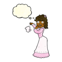 cartoon victorian woman dropping handkerchief with thought bubble png