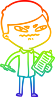 rainbow gradient line drawing of a cartoon angry man png