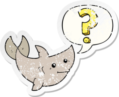 cartoon shark asking question with speech bubble distressed distressed old sticker png