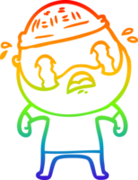 rainbow gradient line drawing of a cartoon bearded man crying png