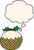 cartoon christmas pudding with thought bubble in comic book style png