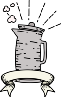 scroll banner with tattoo style coffee jug png