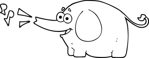 hand drawn black and white cartoon trumpeting elephant png