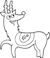 hand drawn black and white cartoon christmas reindeer png