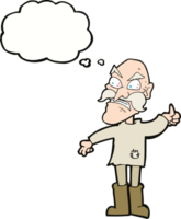 cartoon angry old man in patched clothing with thought bubble png