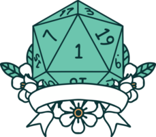 estilo de tatuaje retro natural uno d20 tirada de dados png