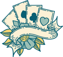 iconic tattoo style image of cards and banner png