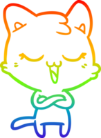 rainbow gradient line drawing of a happy cartoon cat png