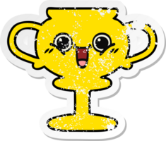 distressed sticker of a cute cartoon trophy png