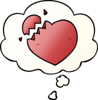 cartoon broken heart with thought bubble in smooth gradient style png