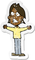 retro distressed sticker of a cartoon frightened man png