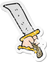 retro distressed sticker of a cartoon hand with sword png