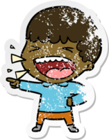 distressed sticker of a cartoon laughing man png