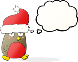 hand drawn thought bubble cartoon christmas robin wearing christmas hat png