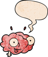 funny cartoon brain with speech bubble in retro texture style png