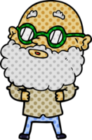 homme curieux de dessin animé avec barbe et lunettes png