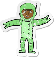retro distressed sticker of a cartoon space man png