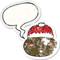 cartoon christmas bear with speech bubble distressed distressed old sticker png