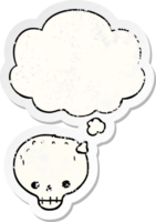 cartoon skull with thought bubble as a distressed worn sticker png