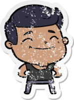 distressed sticker of a happy cartoon fashion man png