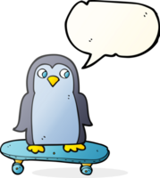 hand drawn speech bubble cartoon penguin riding skateboard png