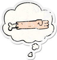 cartoon zombie arm with thought bubble as a distressed worn sticker png