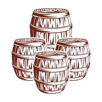 Vintage Beer wooden cask or barrels set. Drum Hand drawn design element isolated on white background. vector