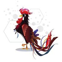 Rooster birds with white Background a drawing of a rooster with a red mane and a black tail vector