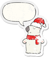 cute cartoon christmas bear with speech bubble distressed distressed old sticker png