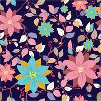 Colorful Flowers pattern with blue Background vector