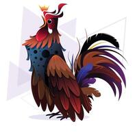 Rooster birds with white Background a drawing of a rooster with a red mane and a black tail vector