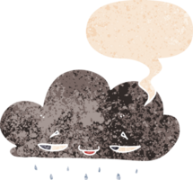 cartoon rain cloud with speech bubble in grunge distressed retro textured style png
