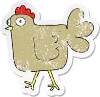 retro distressed sticker of a cartoon chicken png