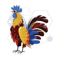 Rooster birds with white Background a drawing of a rooster with a red mane and a black tail vector