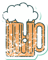 iconic distressed sticker tattoo style image of a beer tankard png