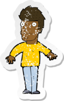 retro distressed sticker of a cartoon worried man png