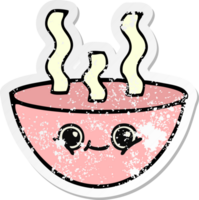 distressed sticker of a cute cartoon bowl of hot soup png